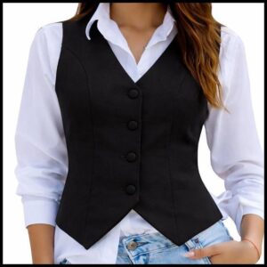 Colete Alfaiataria Feminino Social Forrado Gola V com Botões Moda Atual