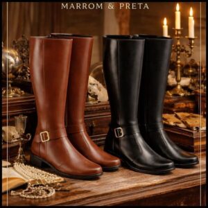 Kit 2 Botas Montaria Feminina Cano Longo Salto Grosso Confortável Elegante Bico Redondo Promoção