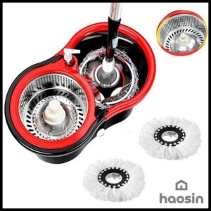 haosin Aço inoxidável Mop Giratório Esfregão Profissional 2 Refis Cesto Giratório cabo de 140cm