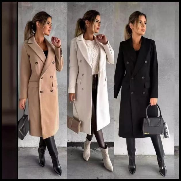 Casaco De Lã Feminino Lapela Casual Plus size Para Outono/Inverno Elegante De Cor Lisa Longo De Lã Moda Sobretudo Para