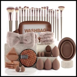42 Pçs/set Profissional Rosto E Olho Kabuki Kit De Pincel De Maquiagem , Tiaras , Esponjas De Beleza , Tigela De Limpeza