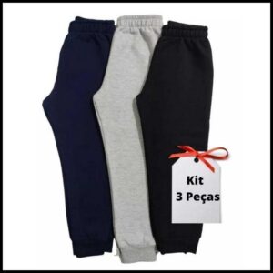 Kit 3 un. Calça Moletom Infantil Apeluciada Com Punho Tamanho Masculino Infantil 1 ao 14