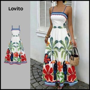 Lovito Vestido Boho com Zíper Padrão Vestido de Primavera/verão para Mulheres L34LDR082
