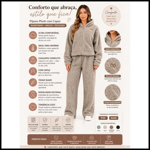 Conjunto Moletom Feminino Plush Inverno Peluciado Moda Feminina Casual Esportivo Confortável Look Comfy