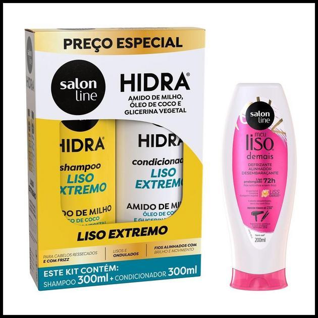 Kit para cabelos lisos com Hidra Liso Extremo e Meu Liso Demais Salon Line