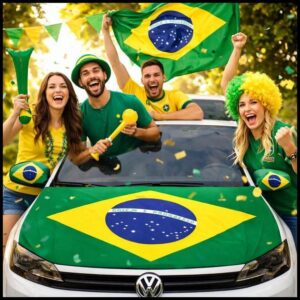 Kit Copa do Mundo Brasil Carro Capa de Retrovisor Bandeira Capo Bandeirinha janela Verde Amarelo