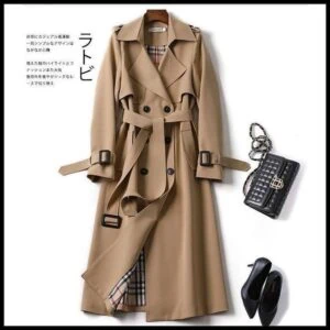 Médio Longo Cáqui trench coat Mulheres Outono Inverno Manga Comprida double breasted windbreaker Casacos Casuais