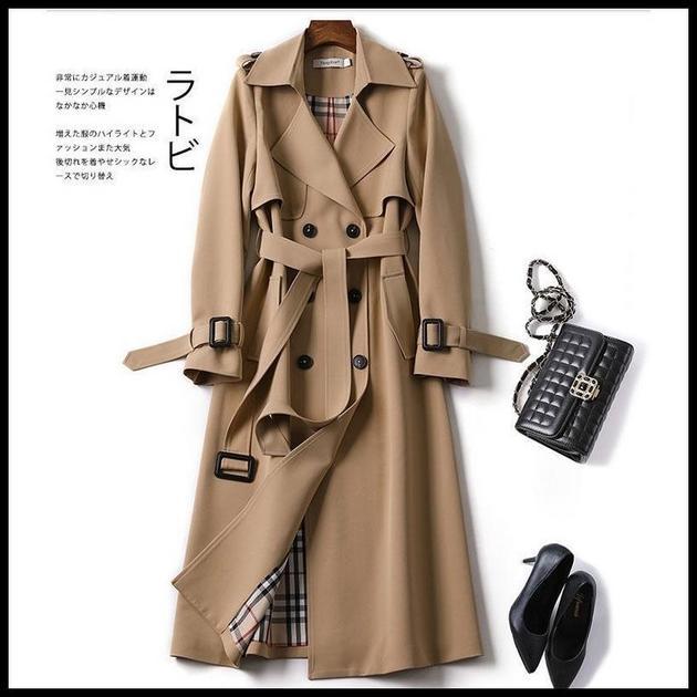 Médio Longo Cáqui trench coat Mulheres Outono Inverno Manga Comprida double breasted windbreaker Casacos Casuais