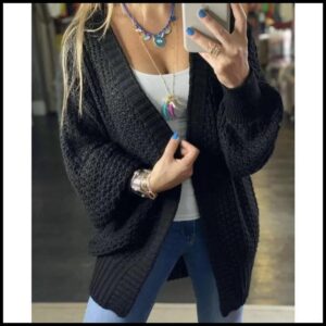 Cardigan tricot manga folgada aberto grosso