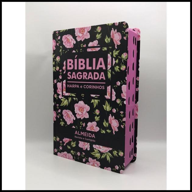 Bíblia Sagrada Tamanho Grande Com Harpa Palavras de Jesus em vermelho Flores Rosa