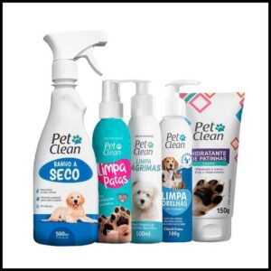 Kit Higiene Pet Clean Banho a Seco Hidratante Limpa Patas Limpador Orelhas Lágrimas Cachorro e Gato