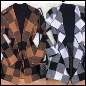 Cardigan Xadrez Casaco Feminino de Frio Onça kimono Tricô Animal Print Inverno