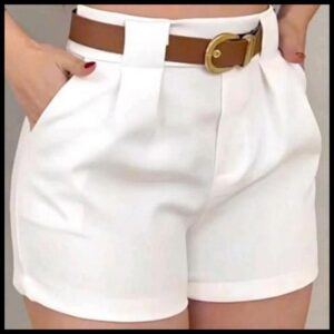 Short Alfaiataria Feminino Social Cintura Alta Com Cinto Com Bolso ENVIO IMEDIATO