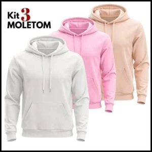 Kit 3 Moletom Liso Unissex Casual Blusa de Frio Flanelado Algodão Masculino Feminino Casaco com Capuz