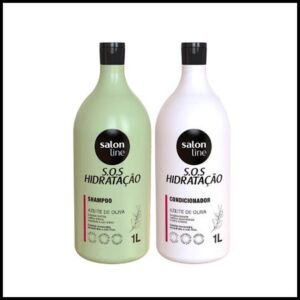 Kit S.O.S Hidratação Azeite de Oliva Shampoo e Condicionador Litrão Salon Line
