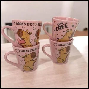 Kit 4 Xícara/Caneca 120ml Café Capivara Chá Presente Divertido