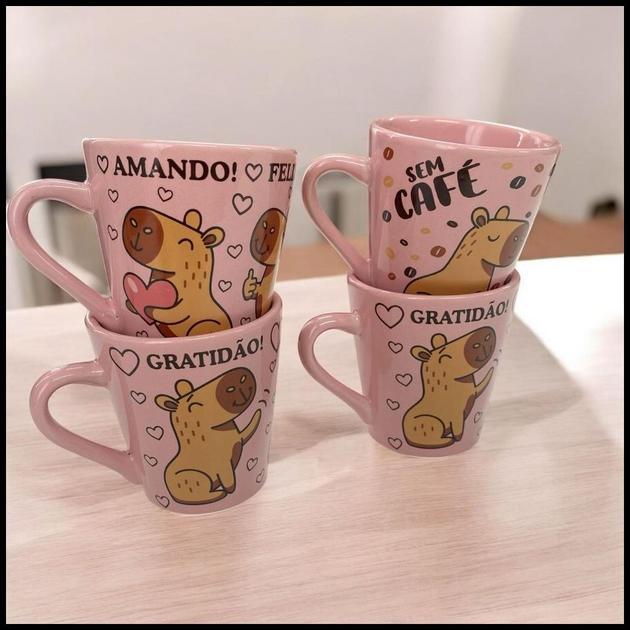Kit 4 Xícara/Caneca 120ml Café Capivara Chá Presente Divertido