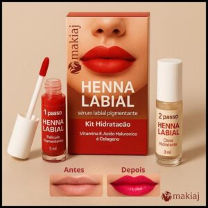 Henna Labial Pigmentante Makiaj Rosa e Vermelha Com Colágeno e Ácido Hialurônico Rejuvenescedor