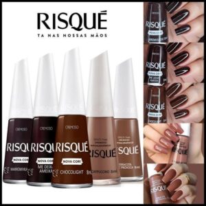 Kit 5 Esmaltes Risqué Novas Cores Cremosas Tons Terrosos Marrom Nude Esmalte Atacado