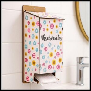 Porta Absorventes Banheiro Organizador Parede Dispenser Organizador Casa Madeira Mdf Higiene Feminino delicado Pratico