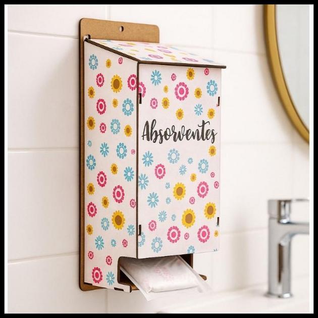 Porta Absorventes Banheiro Organizador Parede Dispenser Organizador Casa Madeira Mdf Higiene Feminino delicado Pratico