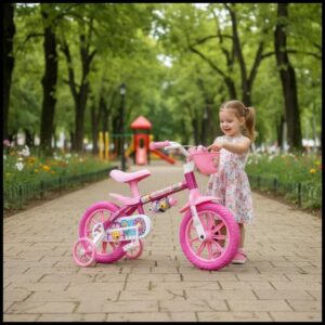 BICICLETA INFANTIL NATHOR FLOWER ARO 12 COM RODINHAS ROSA