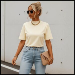 T-Shirt Feminina Gola Alta Com Manga Oversized Algodão Menegotti Básica Camiseta Moda Estilosa Preta Marrom Branca