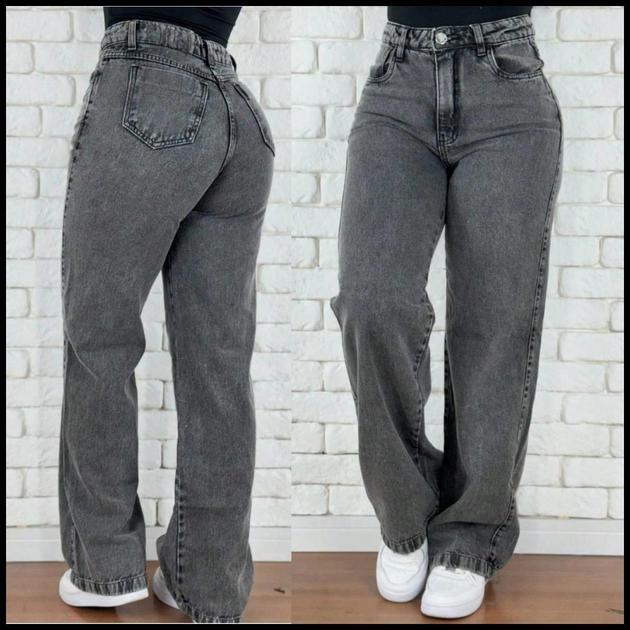Calça Jeans Feminina Wide Leg Marmorizada Cintura Alta Empina Bumbum