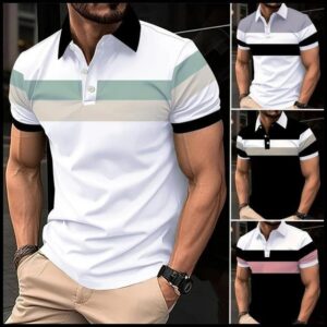 Camisa Gola Polo Casual Masculina Manga Curta Camiseta Blusa Qualidade Blocos de Cor Premium