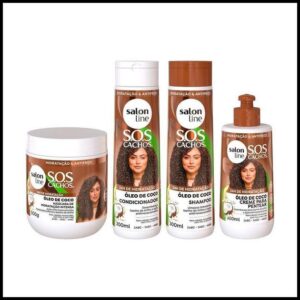 Kit SOS Cachos Coco Shampoo + Condicionador + Creme de Pentear + Máscara Salon Line
