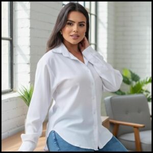 Camisa Camisete Social Feminina Manga Longa Oversized Elegante Basica Lisa Alongada Casual Chemise