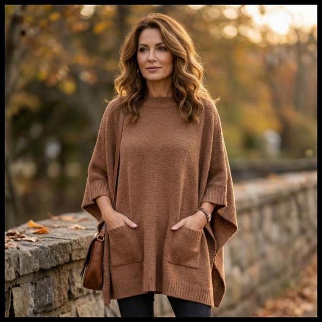 Poncho Mousse Bolso Tricot Premium Feminino Confortável Luxuoso Inverno Elegante