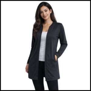 Cardigan Preto em Moletinho com Bolsos Moda Evangélica Feminino Adulto