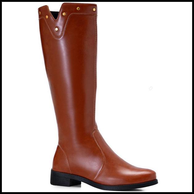 Bota Feminina Lumiss Montaria Cano Alto Salto Baixo Confortável Tachas Bico Redondo