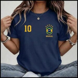 Camiseta 100% Algodão Brasil Camisa 10 T-shirt Feminina Verão