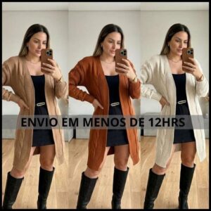 Cardigan Casaco Feminino Tricô Inverno CARDIGAN Sobretudo Kimono Alongado Elegante Frio Chique 2025.