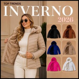 Jaqueta Bobojaco Forrada Puffer Feminina Inverno Capuz Removivel Impermeavel Frio Peluciada