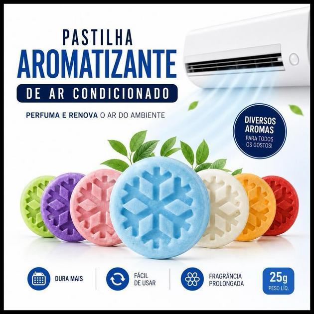 Aromatizante bactericida para Ar Condicionado Elimina mal cheiro Kit 1 2 ou 3 Pastilhas perfumadas