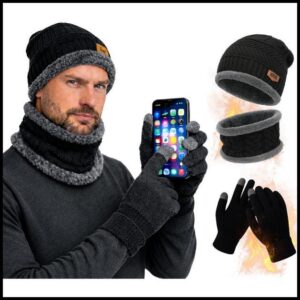 Kit Inverno Frio Luva Touch + Touca Forrada + Cachecol Protetor de Pescoço Quente 2026