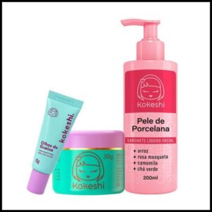 Kit Limpeza e Hidratação Facial Pele de Porcelana Kokeshi Sabonete Olhos de Gueixa