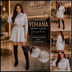 Vestido Feminino curto Manga Longa Gola Alta frio Lanzinha Poncho Blusa de frio ENTREGA IMEDIATA