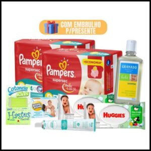 Kit Higiene e Cuidados Bebê Fraldas Pampers , Lenços umedecidos Pomada Assadura Shampoo
