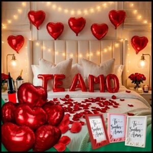 Kit Romântico 200 Pétalas Artificiais + 5 Balão Coração + Te Amo