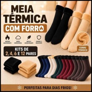 kit Com 2,4,6,12 Pares Meia de Termica Forrada Grossa Inverno Peluciada Unissex Quentinha