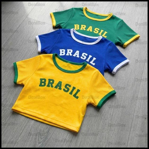 Cropped Brasil Feminino Copa Amarelo Verde Azul Tamanho Único Blusa Brasil Copa Kit 1 2 ou 3
