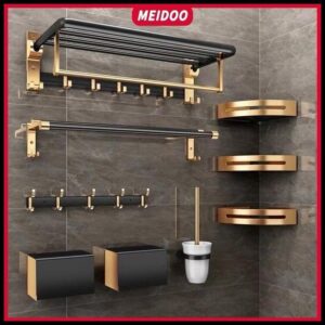 Rack de armazenamento de banheiro em alumínio dourado preto MEIDOO