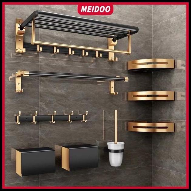Rack de armazenamento de banheiro em alumínio dourado preto MEIDOO