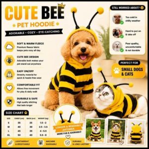 Moletom Com Capuz Fofo Para Animais De Estimação Tema De Abelha-Um De Malha Aconchegante Filhotes E Gatos , Perfeito Fan