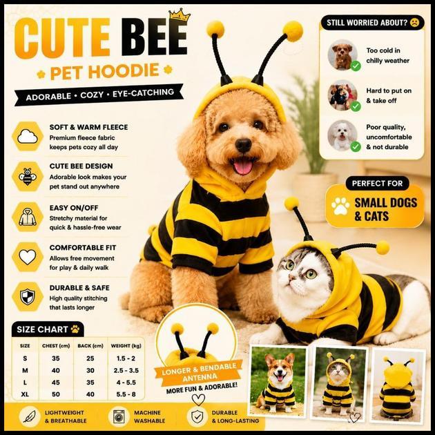 Moletom Com Capuz Fofo Para Animais De Estimação Tema De Abelha-Um De Malha Aconchegante Filhotes E Gatos , Perfeito Fan