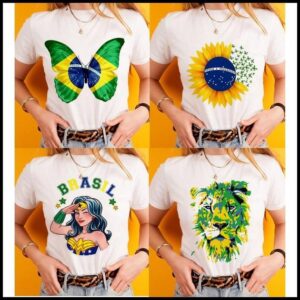 Camiseta tshirt Brasil copa do mundo hexa, patriota, borboleta, girassol, leão